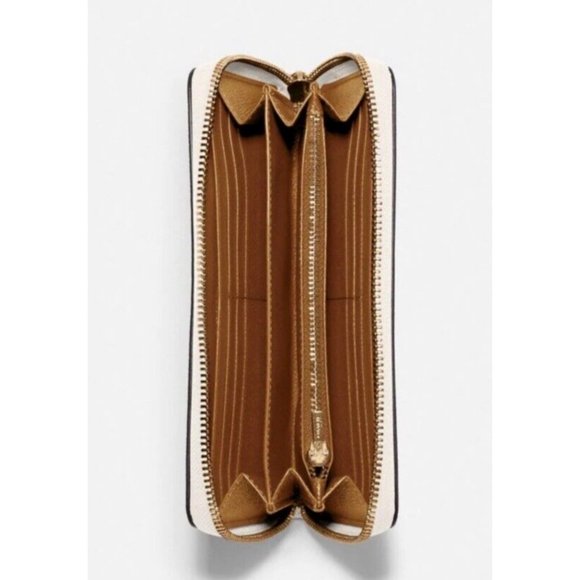 New Coach C3441 Long Zip Around Crossgrain Leather Wallet Chalk - Picture 2 of 2